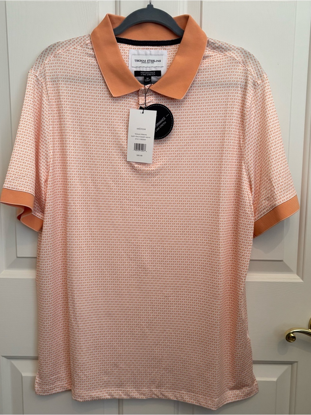 Men's Light Orange Short-Sleeve Golf Polo with Contrast Collar Thomas Sterling